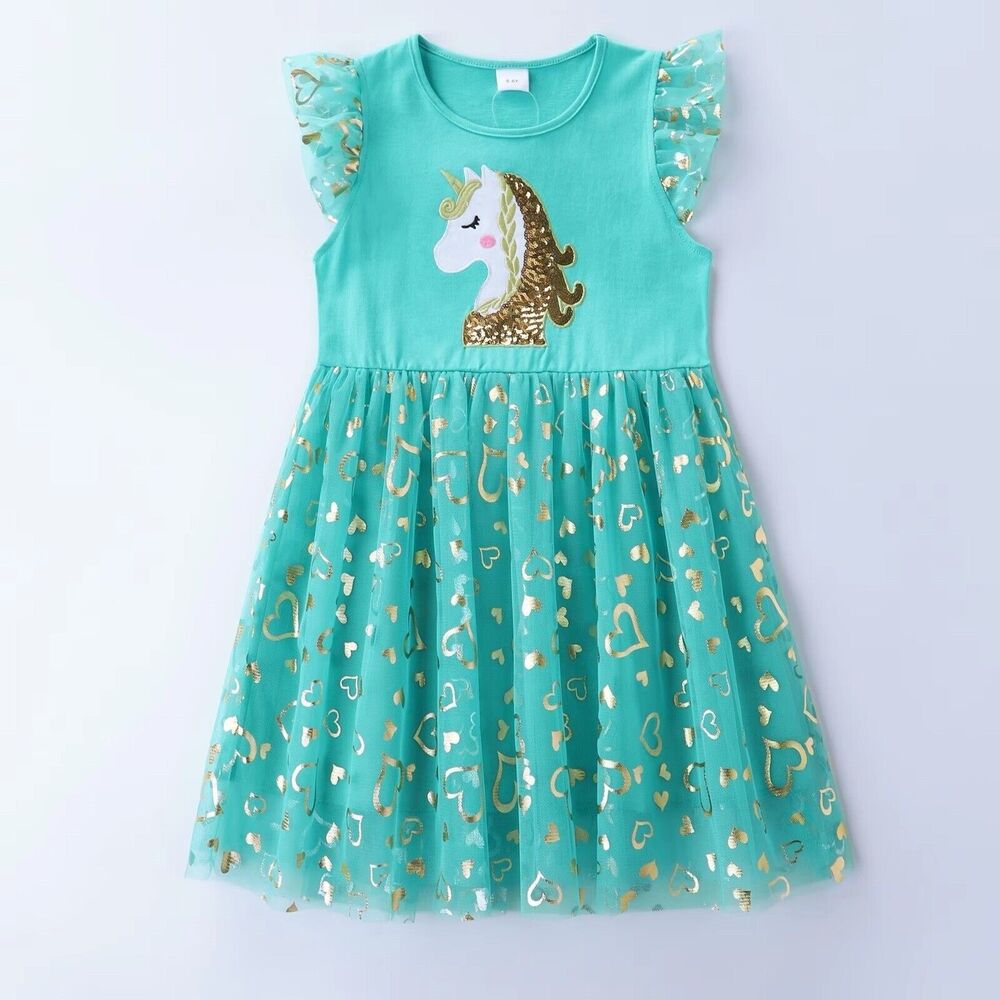 Los Angeles Boutique Teal Unicorn Sequin Tutu Tulle Dress Party Birthday 6-7 EUC